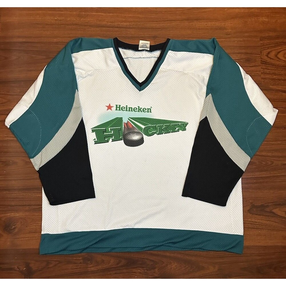 VTG 90s Heineken Hockey Beer Jersey Size Men’s XXL VKM White Teal Rare